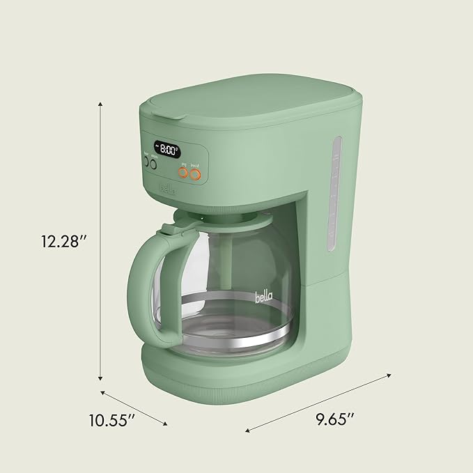 bella 12 Cup Programmable Coffee Marker Reusable Dishwasher Safe Accessories Easy LCD diaply Auto Shutoff 900 watt Seaglass