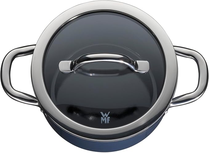 WMF Fusiontec Inspire Induction 3-Piece Saucepan Set with Glass Lid Induction Pots Set High-Tech Ceramic Scratch-Resistant Uncoated Dark Blue 516855290