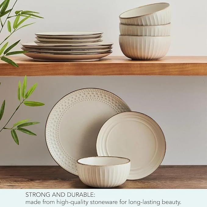 Cream Dish Kitchen Tableware Set of Plates 12 Piece Dinnerware Set Ceramic Dishes to Eat Plate Dinner Sets