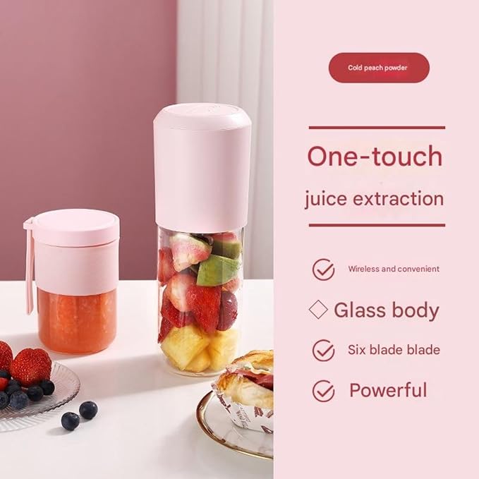 400ml glass juicer | 1500mAh long battery life 40s fresh juice | 304 steel blade with six blades for crushing ice | portable for home office and outdoor use (pink2)