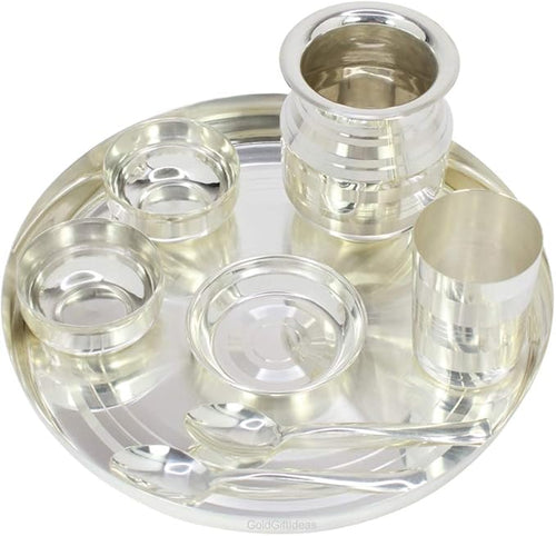 12 Inch Silver Plated Dinner Set for Home Dinnerware Set for Kitchen with Marwari Lota Silver Dinner Thali Set Buffet Dinner Set Occasional Gift