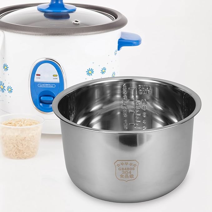 UPKOCH Stainless Steel Rice Cooker Inner Pot 5.28Qt 5L Non-Stick Replacement Liner Compatible with Pressure Cooker and Electric Rice for Meal Prep and Baking
