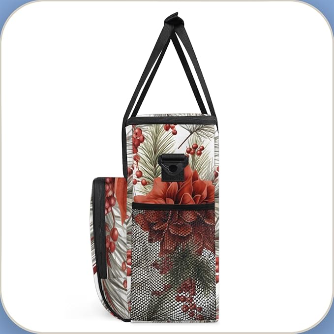 Christmas Flowers Coffee Maker Carrying Bag Glowing Flowers Travel Storage Bag Compatible with K-Mini or K-Mini Plus Single Serve Coffee Brewer Carrying Case with Multiple Pockets &amp Shoulder Str