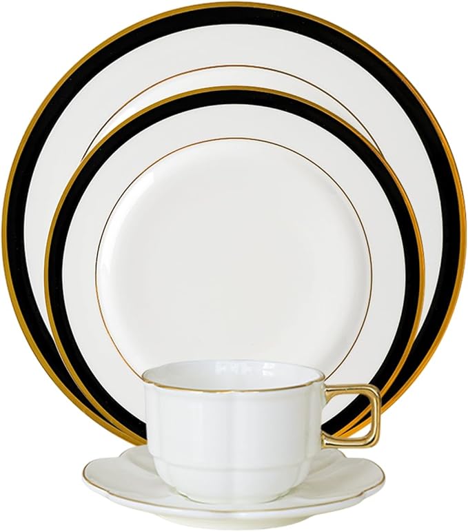 24-Piece Porcelain Dinnerware Set – Elegant Bone China Plates &amp coffee cup sets for 6 Perfect for Banquet Wedding Hotel or Family Gathering – Ideal Mother’s Day Gift DLCP0509-17