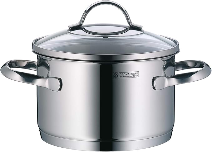 WMF Pot Set 4-Piece Provence Plus Pouring Rim Glass Lid Cromargan Stainless Steel Polished Suitable for Induction Hobs Dishwasher-Safe