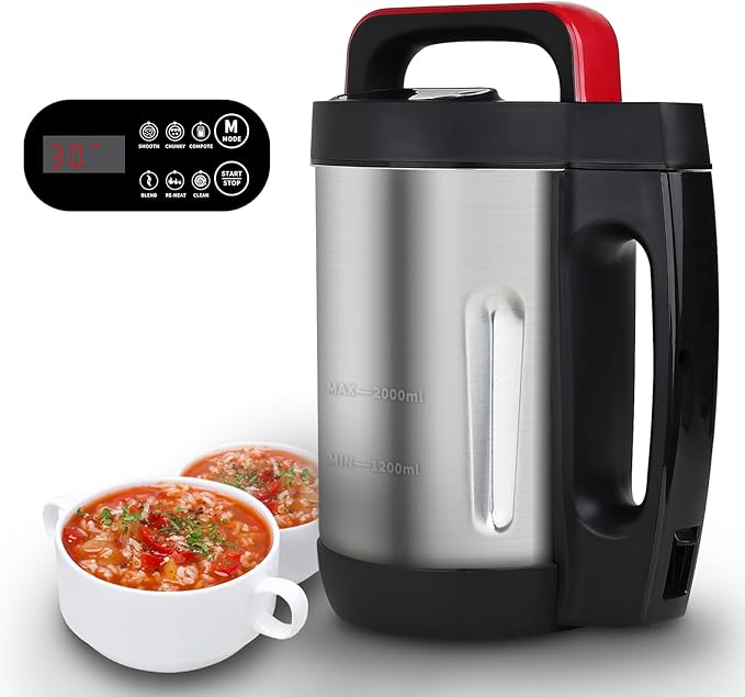 2L Soup Maker Makes 2-6 Servings LCD Touch Control Panel Stainless Steel Blender &amp Heater 800W for Soups Smoothies Sauces — Smart Kitchen Appliance for Homemade Soup