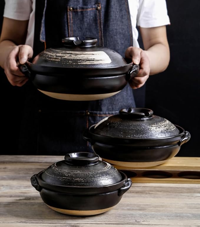 Donabe Rice Cooker and Claypot Cooking Pot Japanese Donabe Ceramic Casserole 2800ml Korean Stone Pot with Lid Dolsot Pot for Sizzling Meals Stoneware Clay Nabe Pot for Stovetop Stew1700MLB