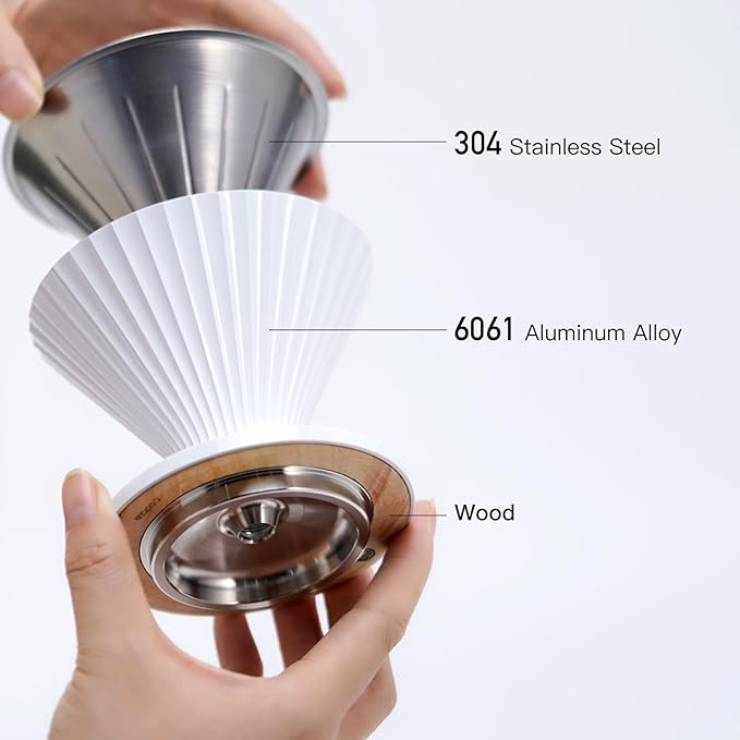 Metal Pour Over Coffee Dripper Reusable Filter with Night Light Customized Blossom Cone Funnel for Travel Camping Office Home Manual Coffee Brew Maker