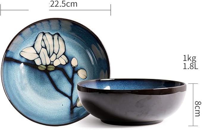 SHINING Blue Creative Hand Painting Porcelain Dinnerware Tableware Dinner Service Set Saqure Plate Deep Plate Bowl For Wedding Birthday Christmas Gift (Soup Bowl)