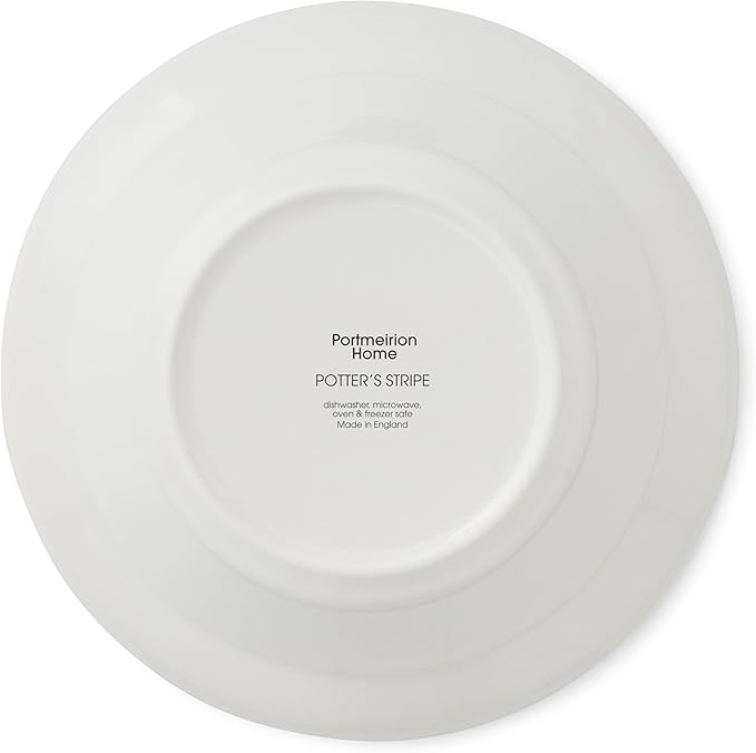 Portmeirion Potter's Stripe 16-Piece Dinnerware Set - Blue Rimmed Plates Bowls &amp Mugs Earthenware Tableware for Coastal Casual Dining - Microwave Freezer &amp Dishwasher Safe Service for 4