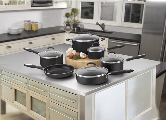 Cuisinart 11-Piece Nonstick Cookware Set Black 55-11BK &amp 12-Inch Deep Fry Pan w/Cover Chef's Classic Nonstick Hard Anodized Collection 622-30DFP1