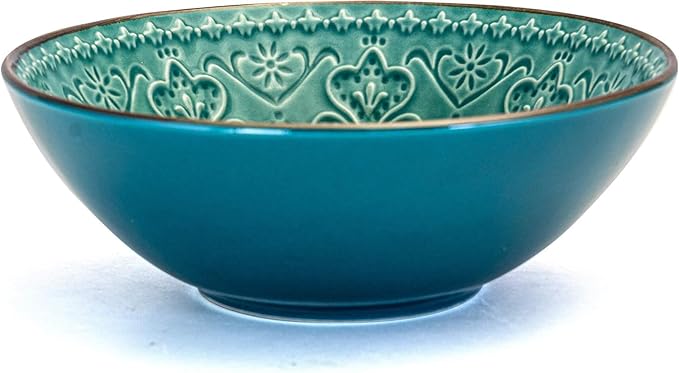 16 Piece Sea Foam Mosaic Stoneware Dinnerware Set – Textured Mandala Plates Complete Setting for 4