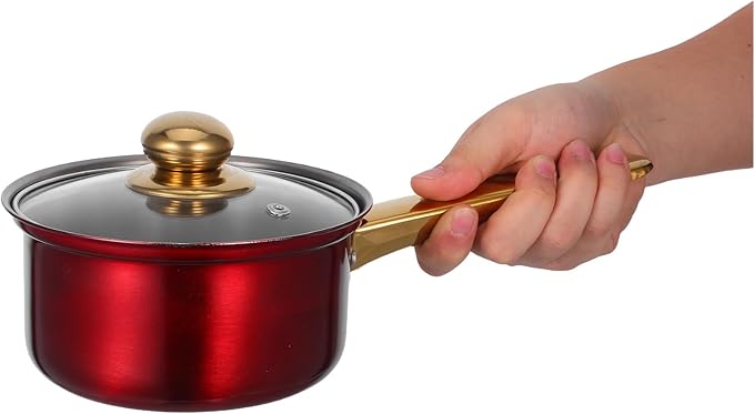 Toyvian Stainless Steel Cookware Set - 12-Piece Red Nonstick Pots And Pans With Clear Glass Lids For Induction Cooktop - Milk And Frying Pan Kitchen Essentials Dishwasher Safe