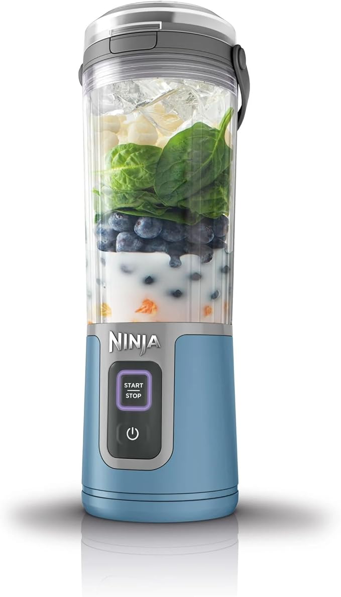 Ninja Blast 16 oz. Personal Portable Blender with Leak Proof Lid and Easy Sip Spout Perfect for Smoothies Cordless USB-C Rechargeable Dishwasher Safe Parts (Renewed) (Denim Blue)