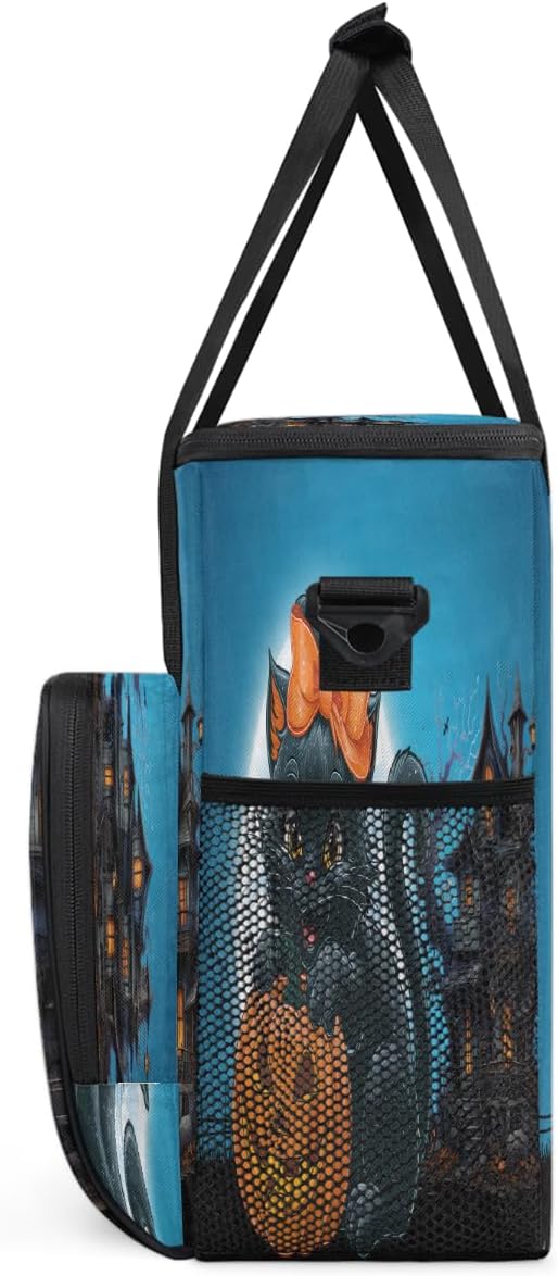 Halloween Pumpkin Cat Castle Coffee Maker Carring Bag Travel Carrying Storage Tote Bag Compatible with Keurig K-Mini or K-Mini Plus Portable Single Serve Coffee Brewer Case with Pockets