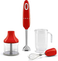 SMEG Handheld Immersion Blender with Beaker Chopping Bowl w/Lid Wire Whisk 5 Speed Controls made with Stainless Steel Blades and Ergonomic Design (Red)