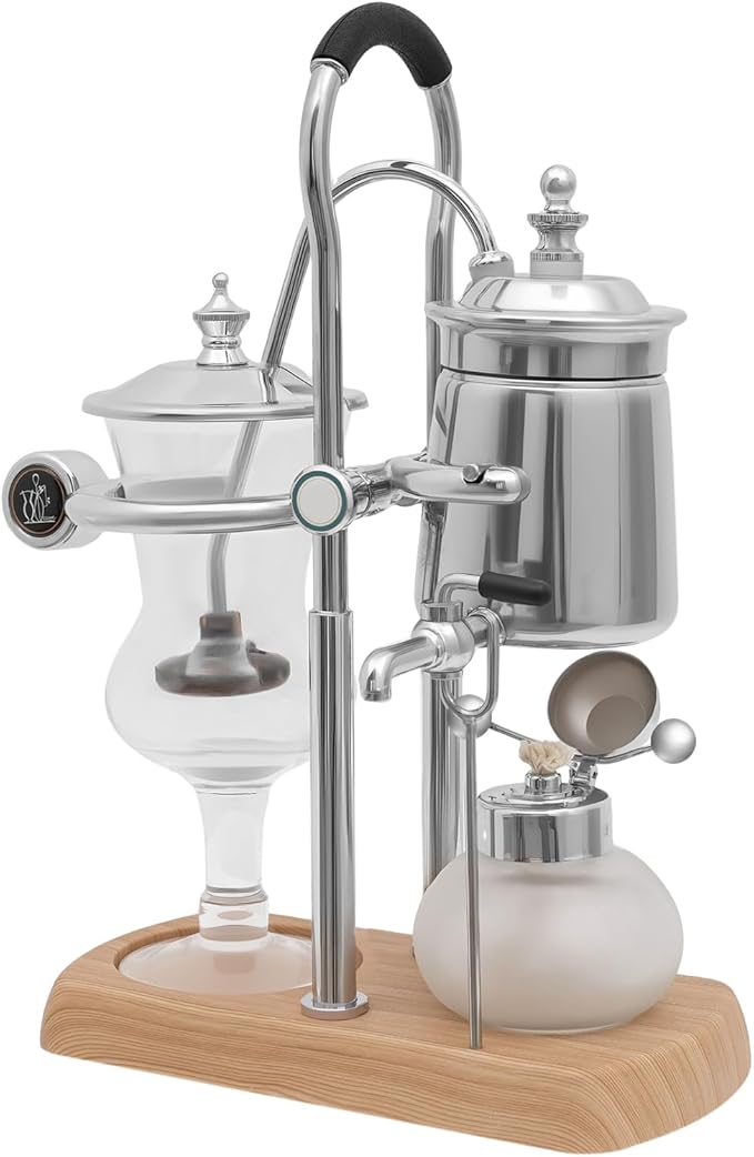 PERFERATE Belgian Belgium Royal Family Balance Syphon Siphon Coffee Maker Unique Gravity Vintage Coffee Maker Classic Vacuum Brewing System for Flair Espresso500ml (Sliver)