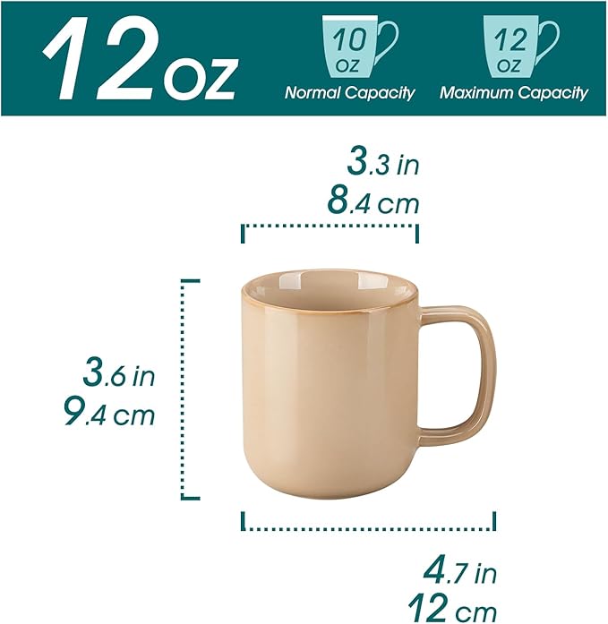 vancasso ONION Ceramic Plates and Bowls Sets 12 Pieces Brown Dinnerware Sets and 12 oz Coffee Cups Ceramic Stoneware Mugs with Handle for Latte Tea