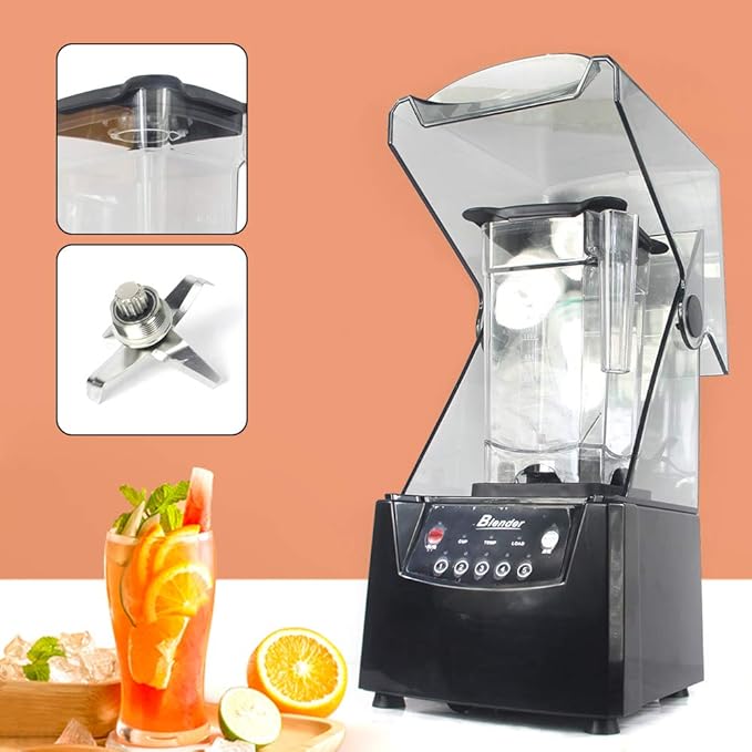 Black Smoothie Machine Speed Adjustable Milkshake Maker1.8L Smoothie Maker Commercial Food Processor with Noise Reduction Cover for Frozen Drinks Smoothies