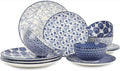 Ceramic 12-Pieces Dinnerware Sets Dish Plates and Bowls Service for 4 Dinner Salad Dessert