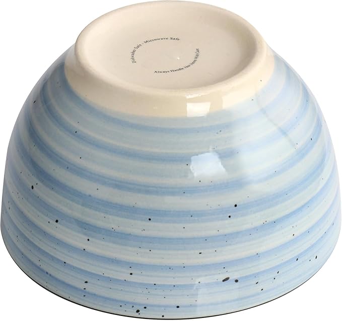 24-Piece Stoneware Dinnerware Set – Round Two-Tone Hand-Painted Dishes with Swirl Design Service for 6 Microwave &amp Dishwasher Safe Tableware (Light Blue)