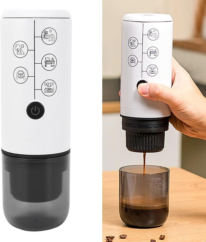 AUNMAS Portable Electric Coffee Maker Cordless Rechargeable Machine 17 Bar Pressure Lightweight Compact for Home Office Camping Travel with Intelligent Control Panel (White)
