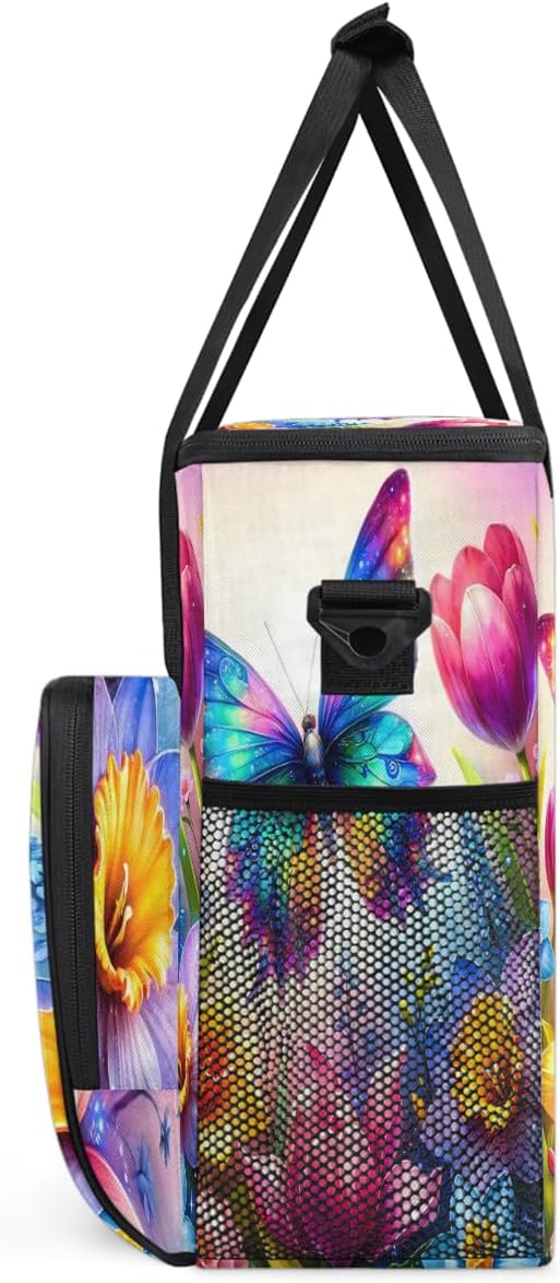 Spring Butterfly Flower Coffee Maker Carrying Bag Coffee Machine Travel Storage Bag Compatible with K-Mini or K-Mini Plus Portable Single Serve Coffees Brewer Case with Pockets for K-Cup Pods