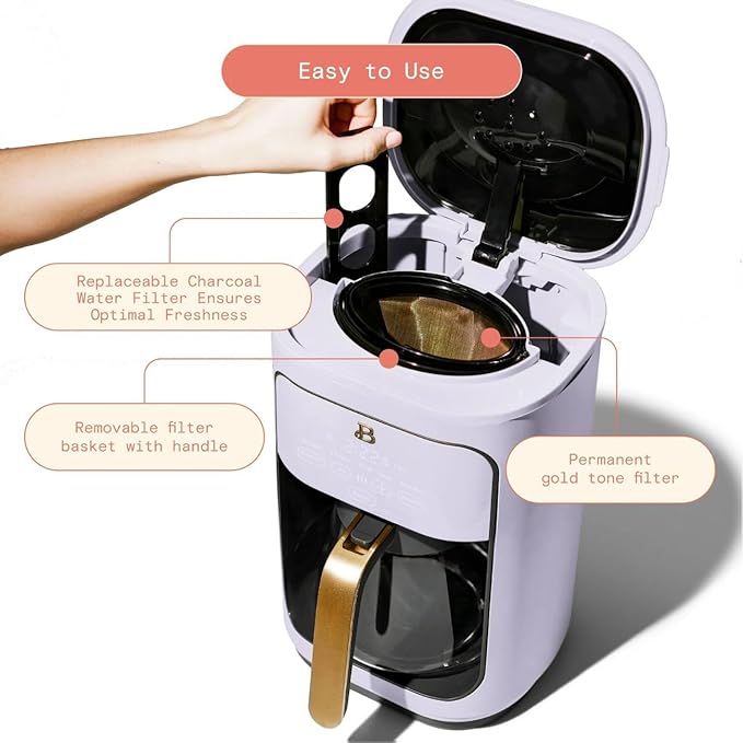 B - Coffee Maker 14-Cup Touch Display Programmable 1200W Stainless Steel Keep Warm 24h Timer (Lavender)
