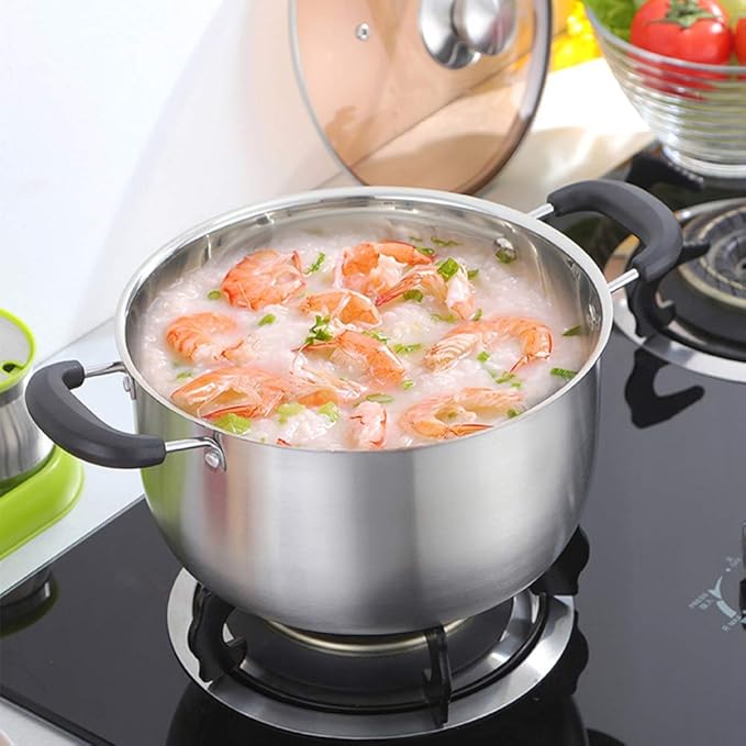 Cookware Set3-Piece Stainless Steel Pot &amp Pan Sets Induction Safe Saucepan Casserole with Glass LidSteamer (Set of 3) Suitable for Gas Induction Cooker Easy to Clean