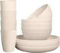 LuckyZone Wheat Straw Dinnerware Sets for 4 (Reusable Plates Bowls &amp Cups) - Lightweight Unbreakable Dinner Camping Dishes - Dishwasher &amp Microwave Safe Eco Friendly(12Pcs/Beige)