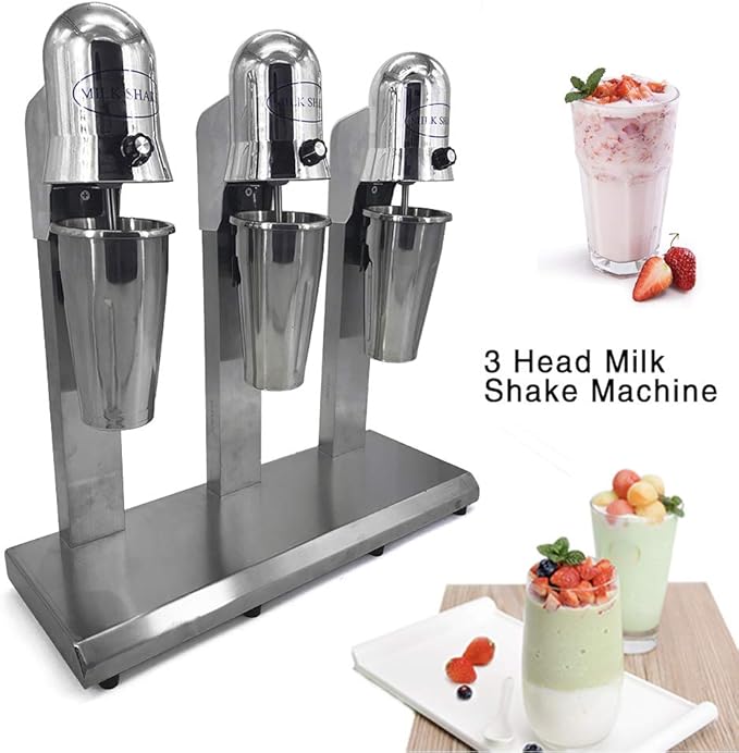 Electric Three Head Milk Shaker540W 2Speed Adjustable Stainless Steel Silver Commercial Drink Mixer With 3Stainless Steel Mixing Cup＆3PC cupSmoothie Malt For Cocktail Tea Coffee