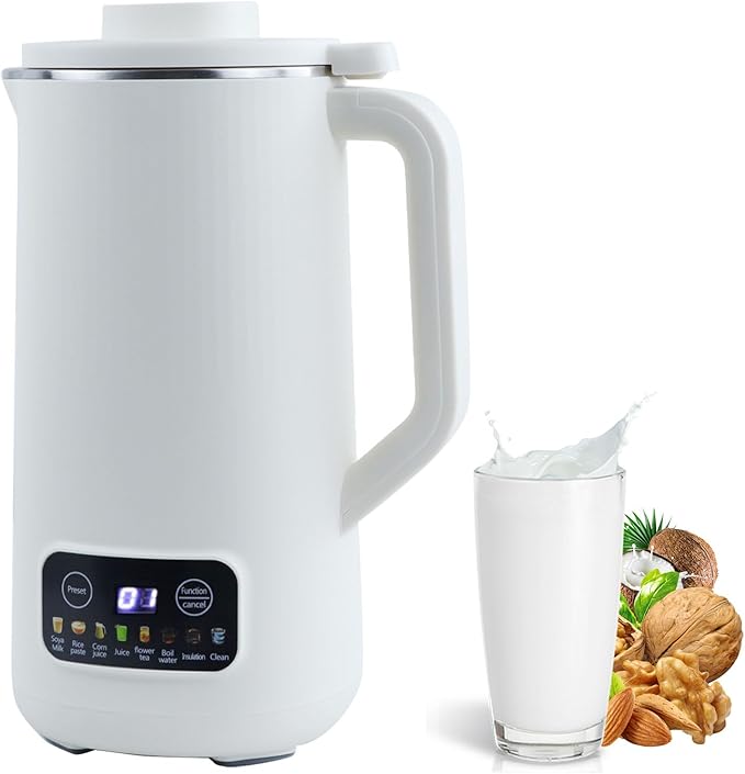 Nut Milk Maker Machine 20 oz Automatic Milk Machine with 10 Blades Plant-Based Milk Oat Soy Dairy Beverages Soy Milk Maker with 12 Hours Timer/Keep Warm/Auto-clean(White)