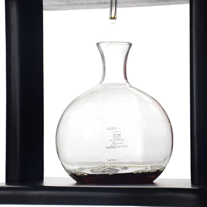 Cold Brew Drip Coffee Tower Ice Coffee Maker - Makes 6-8 Cups 1000ml with Slow Drip Technology Glass Container and Wood Stand for Commercial Office