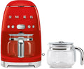 Smeg DCF02 Drip Coffee Maker Bundle with Extra Glass Carafe DCFC01 – 10-Cup Capacity Auto Start Keep Warm Function Retro 1950s Design – Red