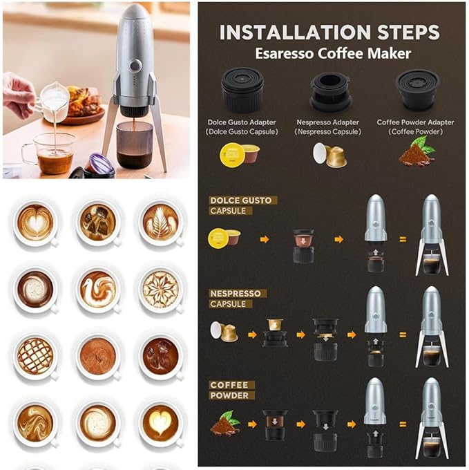 Portable Espresso Machine 19 Bar Mini Coffee Maker Self-Heating Electric Espresso Maker Recharging Travel Coffee Maker Hot and Cold All in One Coffee Maker for Travel Hiking Home White