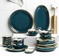 Dinner Set for Luxury Restaurant and Home Ceramics Dinner Sets Plate/Bowl/Spoon | 26 Pieces Phnom Penh Dinnerware Set - Porcelain Combination SetGreen-