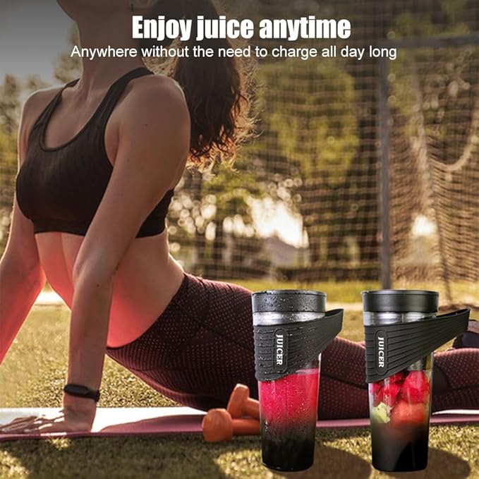 Portable Blender Cup 6 Blade Smoothie Maker Shaker Bottle 460ml USB Rechargeable Juicer with Self for Fruits and Vegetables (Black)