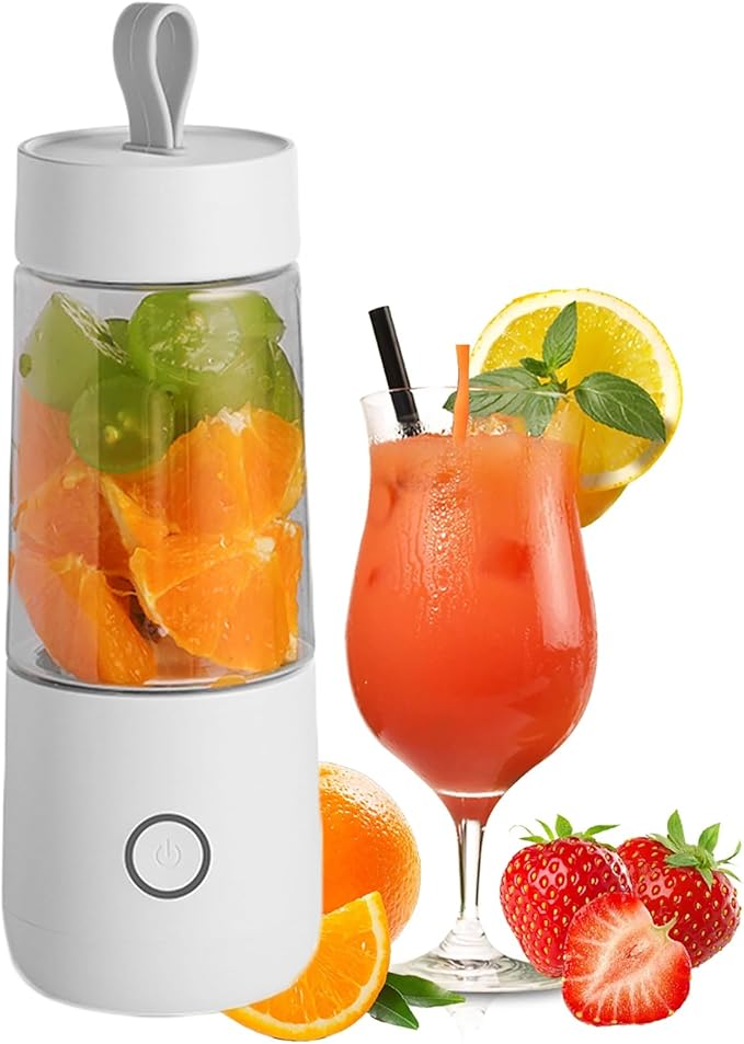 Personal Rechargeable Fruit Mixer Portable Mini Smoothie Blender 350ml with 4 Blades 15 Cups Output/Full Charged Reliable Material and Easy to Clean for Smoothie Shakes Fresh Juices