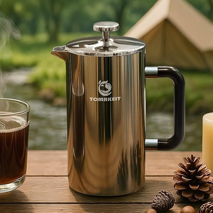 1L/34 Oz French Press Coffee Maker304 Stainless Steel Coffee PressDurable &amp Easy CleanLeak-Proof DesignPrensa Francesa Para Cafe for HomeOfficeCamping (Silver-Upgrade)