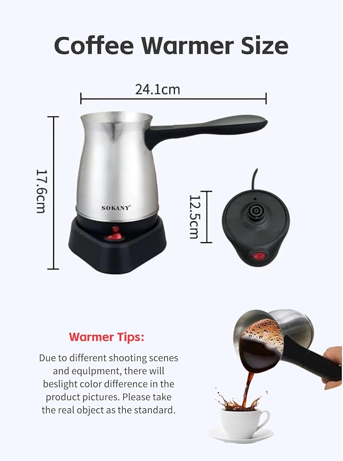 Turkish Coffee Maker 600ml Coffee Warmer Pot with Ergonomic Handle Stainless Steel Turkish Coffee Kettle for Home Electric Turkish Coffee Machine Heats Water Milk Coffee