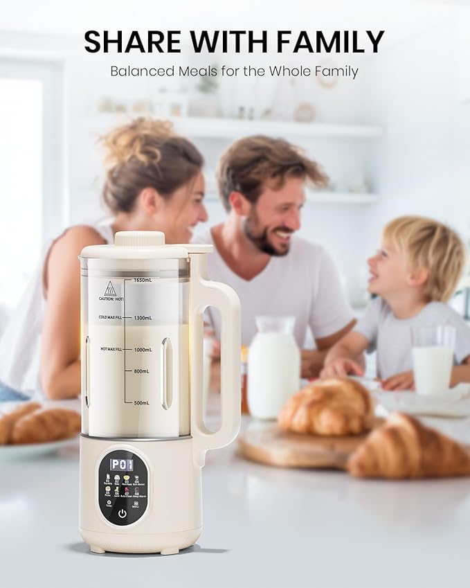55oz Family Size Nut Milk Maker (5-6 Cups) Soy Milk Maker Machine for Almond/Oat/Soy/Cashew Milk Juice &amp Smoothie Almond Milk Maker with Auto Clean/Self-Clean Delay Start Boil Water &amp Kee