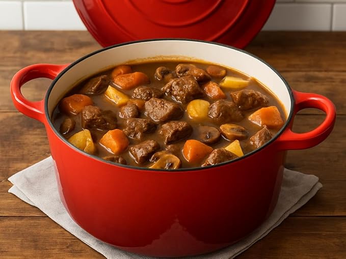 Hamilton Beach 3-Quart Enameled Cast Iron Dutch Oven with Lid | Heavy-Duty Pot for Braising Roasting &amp Baking | Red