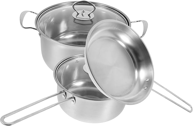 Stainless Steel Cookware Set with Soup Pot Frying Pan Milk Pot with Thick Bottom Fast Heating and Comfortable Handles