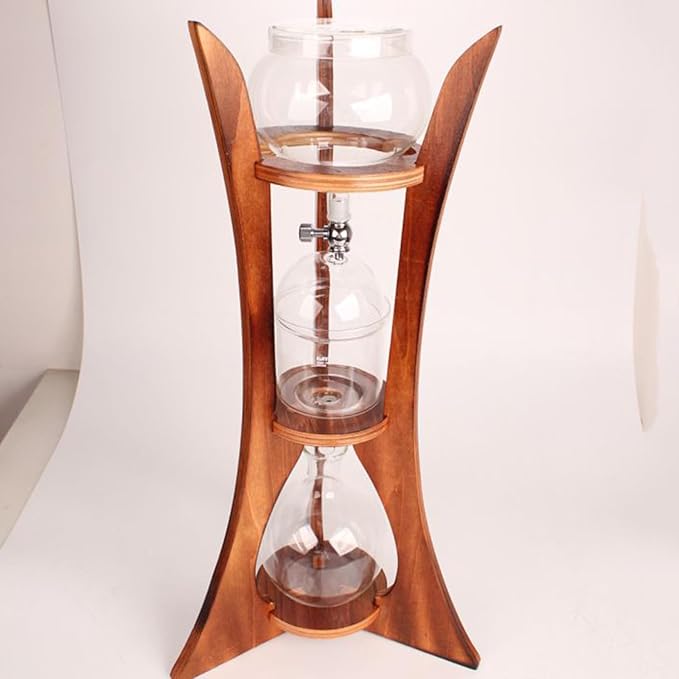 Wooden Triangle Wooden Ice Drip Coffee Maker Cold Brew Drip Coffee Tower Suitable for Home Coffee Shop Cafe and Office 6-8 Cups