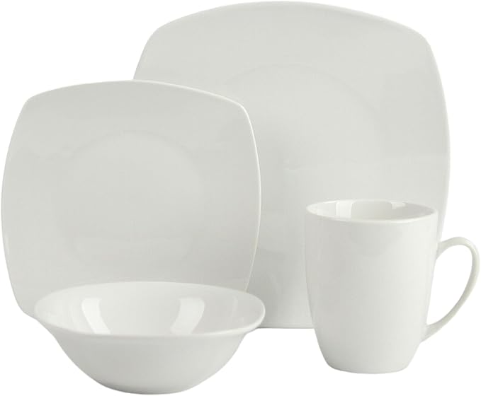 10 Strawberry Street Simply Square 16 Piece Dinnerware Set Porcelain White