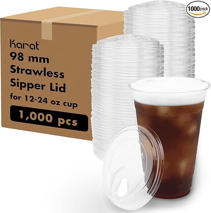Karat C-KC626TS-SHNE 98mm PET Strawless Sipper Lid for 12-24oz PET Cup sipper lids strawless lids 1000 Count