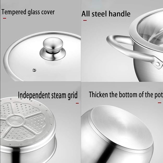 Cookware Set3-Piece Stainless Steel Pot &amp Pan Sets Induction Safe SaucepanMilk Pot with Tempered Glass Cover Comfortable Handle Suitable for Various Gas and Induction Cooker