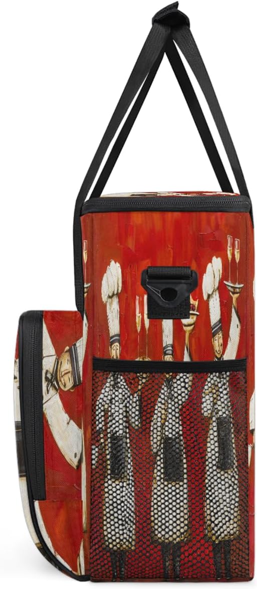 Chef Food Oil Painting Coffee Maker Carrying Bag Coffee Machine Travel Storage Bag Compatible with K-Mini or K-Mini Plus Portable Single Serve Coffees Brewer Case with Pockets for K-Cup Pods
