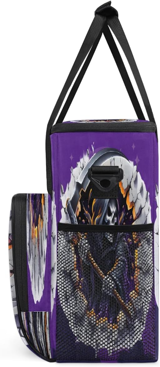 Halloween 3d Skull Scythe Coffee Maker Carring Bag Travel Carrying Storage Tote Bag Compatible with Keurig K-Mini or K-Mini Plus Portable Single Serve Coffee Brewer Case with Pockets for K-cup Pods