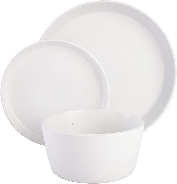 Gibson Soho Lounge Sofia Coupe Stoneware Dinnerware Set Service for 4 (12pcs) White w/Speckle